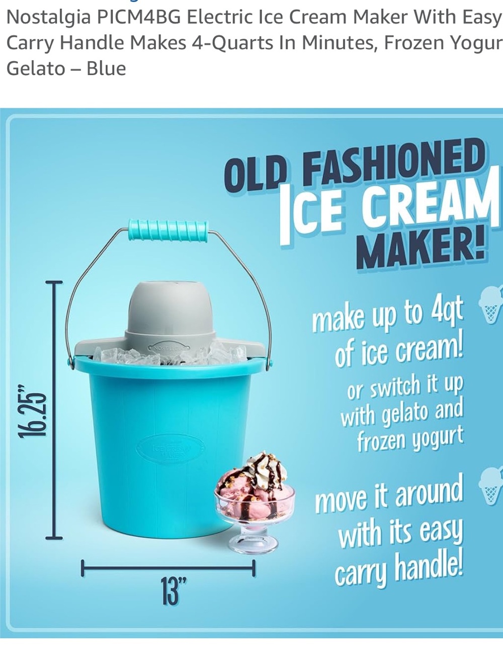 Nostalgia Aqua Blue Electric Ice Cream Maker